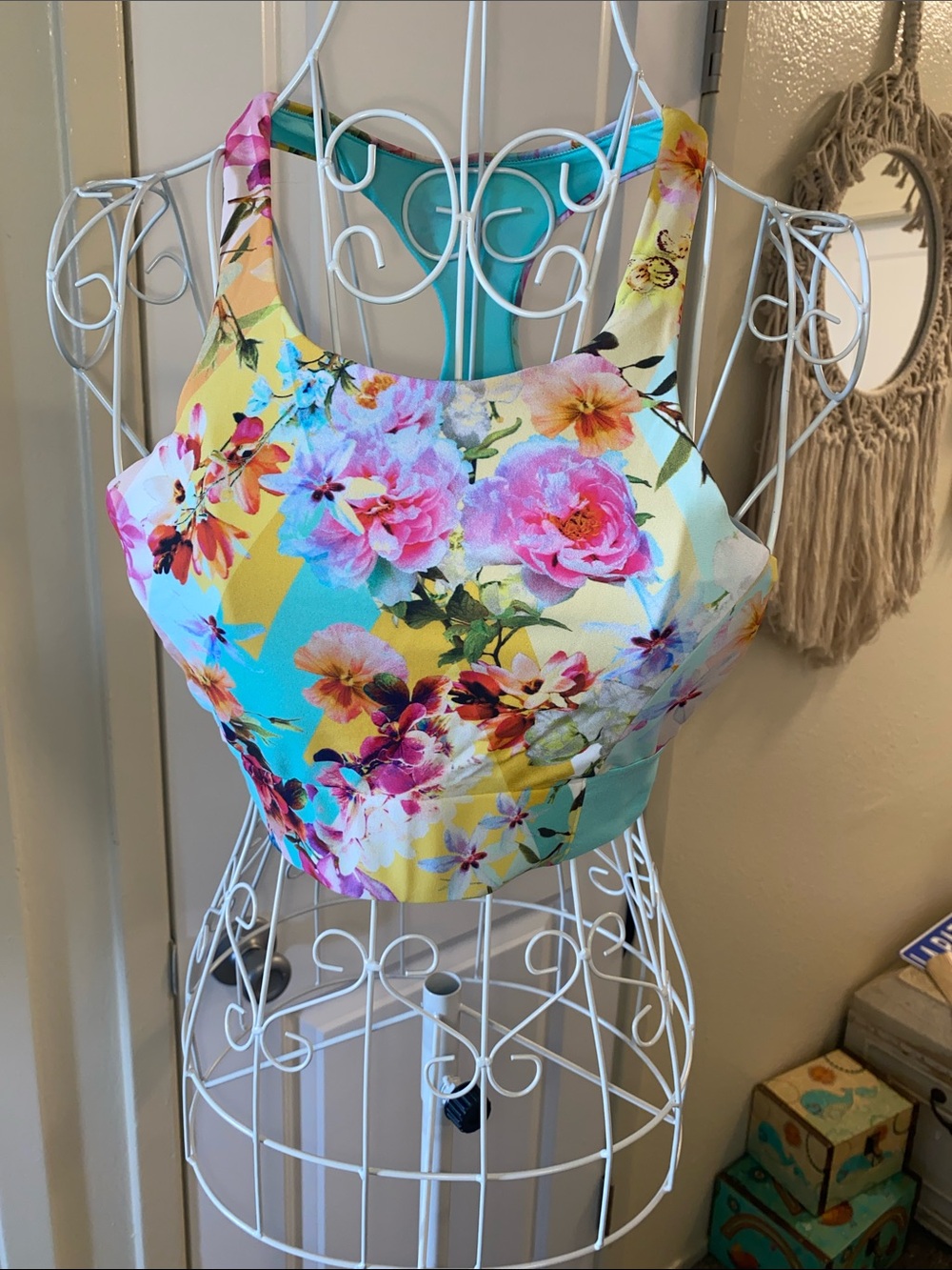 Flynn Skye Floral Crop Top in Yellow & Teal